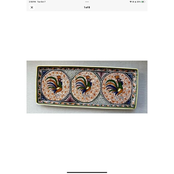Portuguese Hand Painted Rooster Serving Platter Ceramic Rectangle 13”L x 5.5” W - Picture 1 of 8